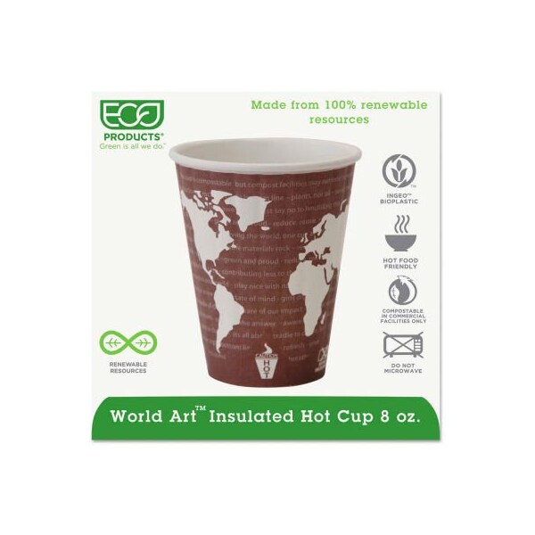 Eco-Products World Art Insulated Hot Cups, 8 oz., Maroon, 800/Carton EP-BNHC8-WD - main